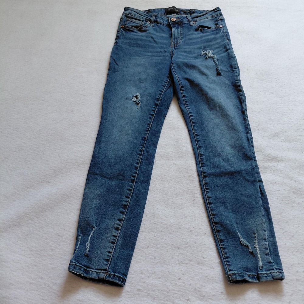 Kendall Kylie Womens Ultra Babe Skinny Jeans Size 5 27 Distressed Blue Denim Y2K